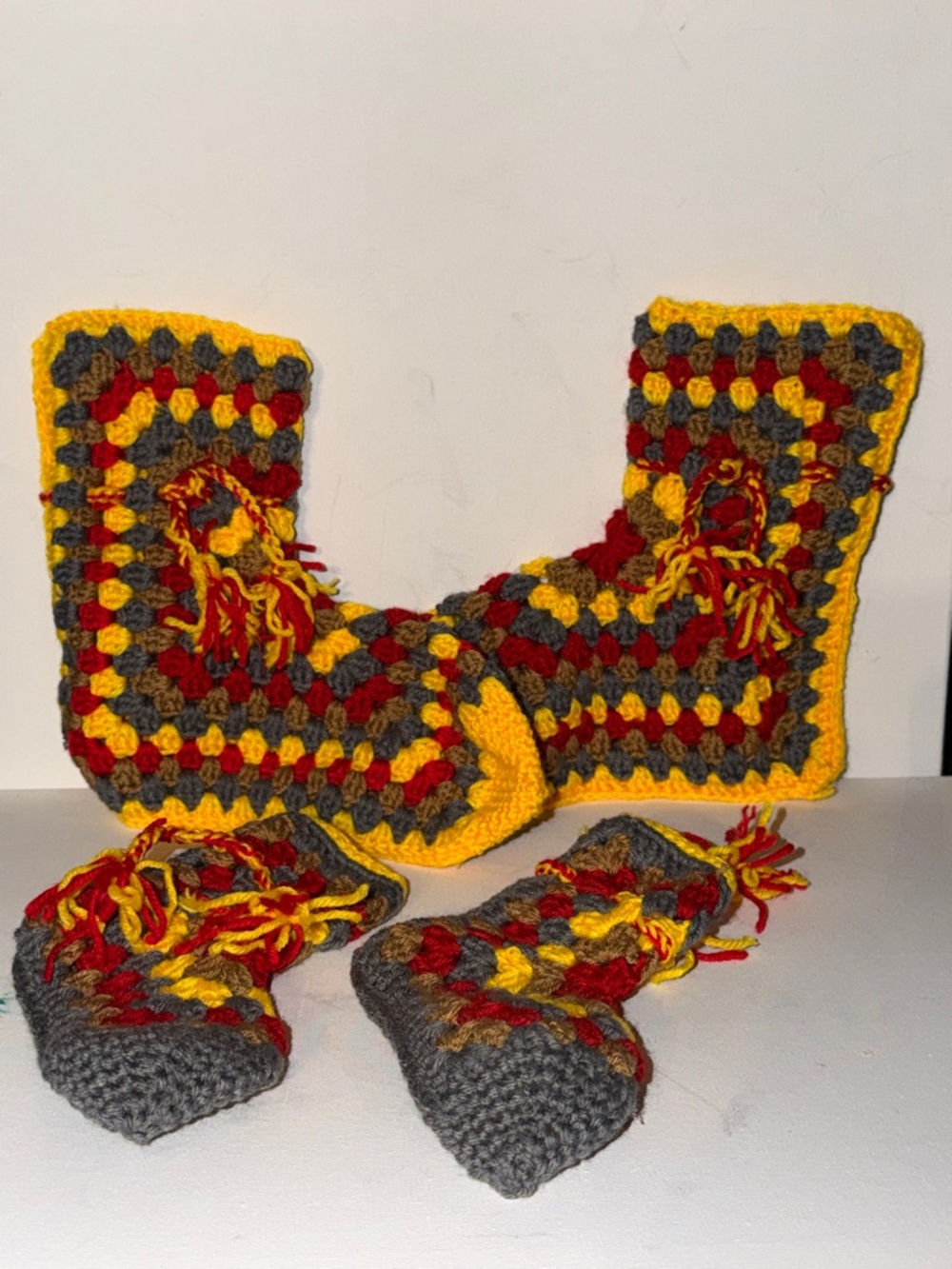 Handmade Multicolor Crochet Scarf and Bootie Set